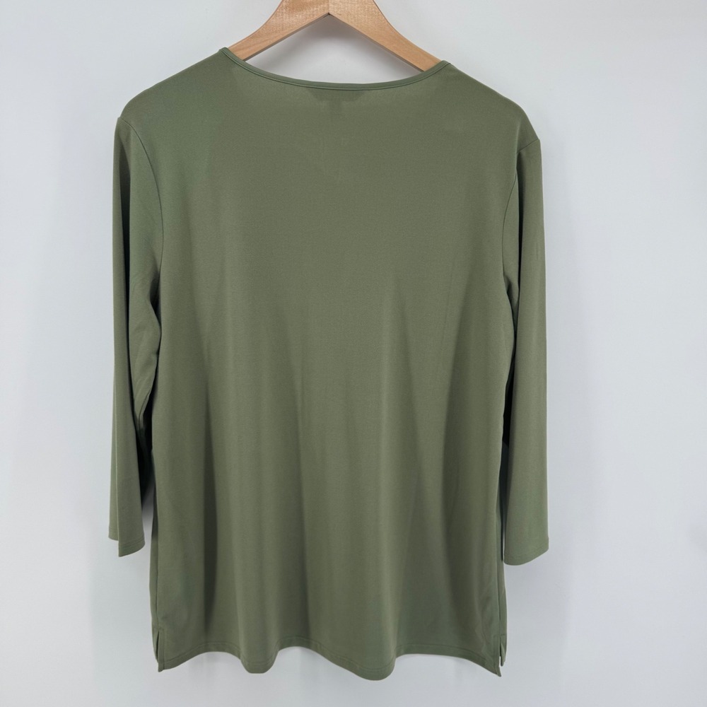 Banana Republic Split Neck Minimalist  Olive Green 3/4 Sleeve Top Large Office - Picture 9 of 10